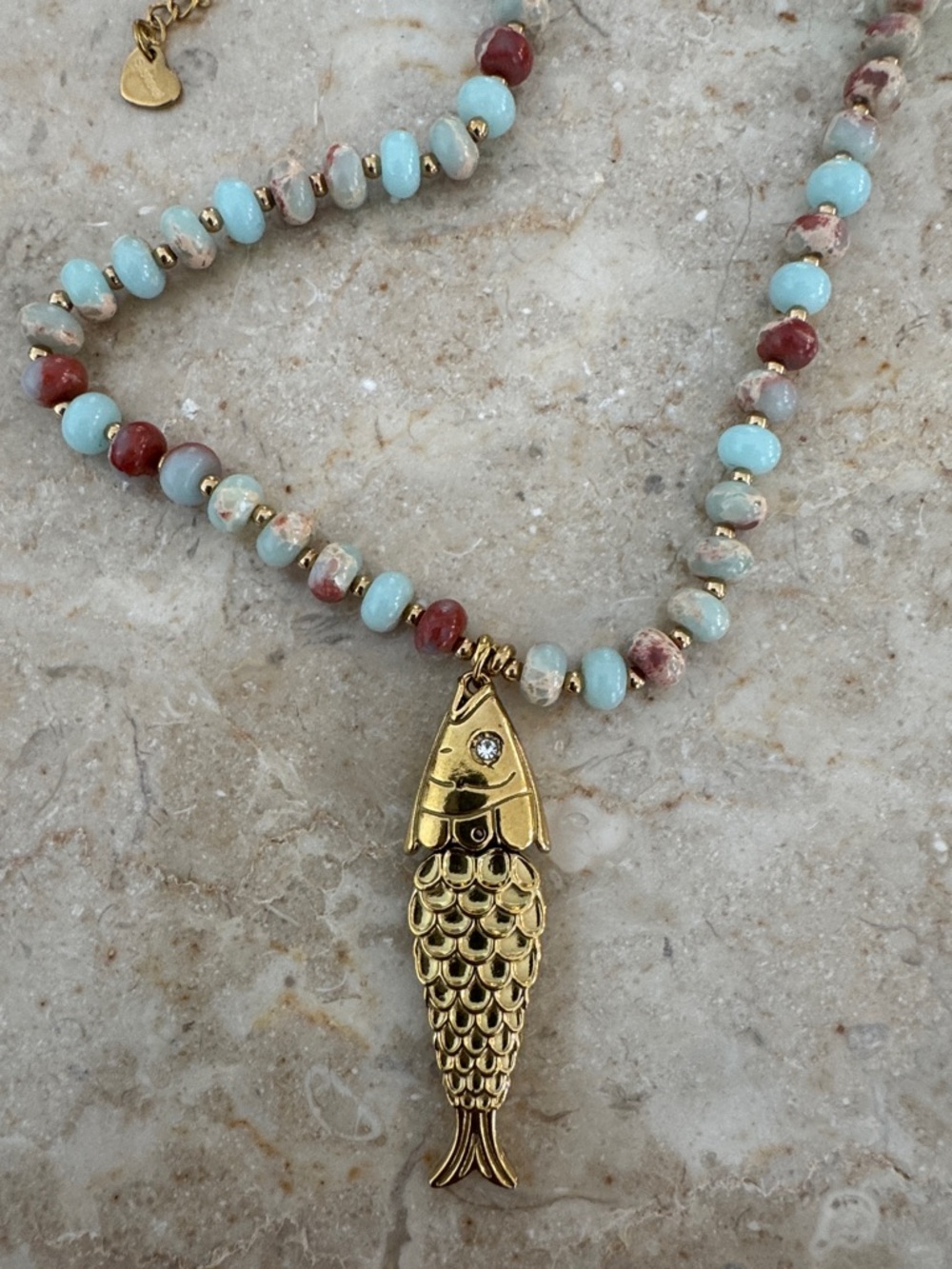 Gold Fish Pendant Beaded Necklace - Multicolor! Most insane piece in person - Picture 5 of 9